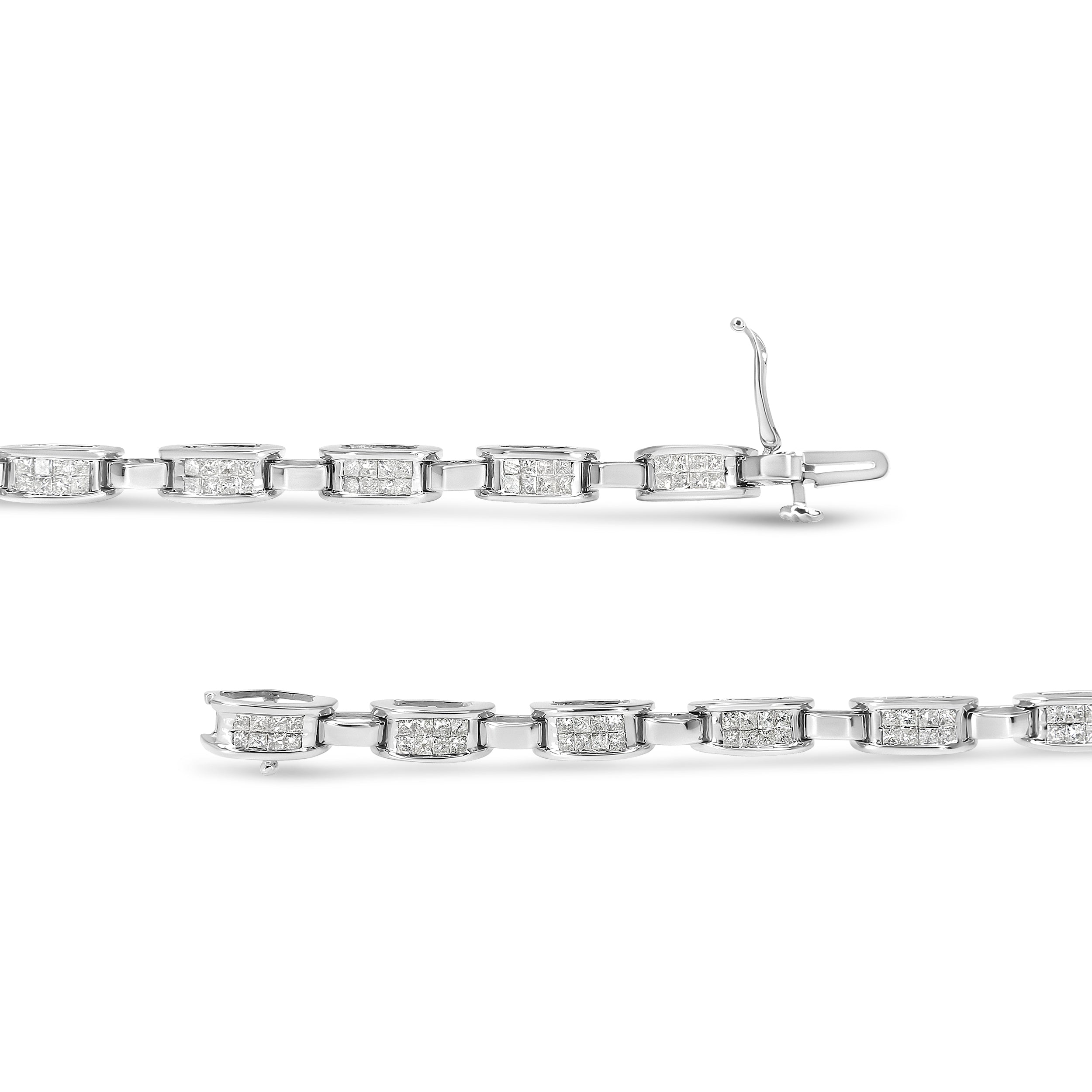 14K White Gold 2.0 Cttw Princess Cut Invisible Set Diamond Rectangular Link Bracelet (I-J Color, I1-I2 Clarity) - 7.25" by Bids.com