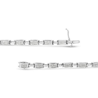 14K White Gold 2.0 Cttw Princess Cut Invisible Set Diamond Rectangular Link Bracelet (I-J Color, I1-I2 Clarity) - 7.25" by Bids.com