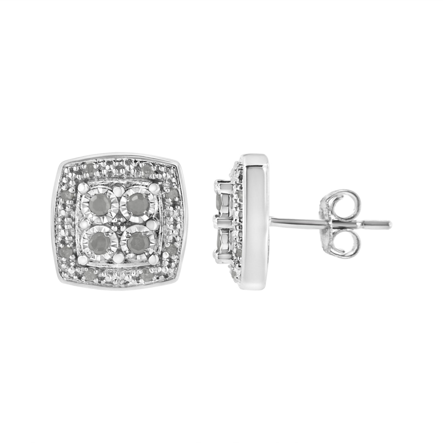 .925 Sterling Silver 1/4 cttw Round Cut Diamond Square Shape Milgrain Stud Earrings (I-J Color, I3 Clarity) by Bids.com