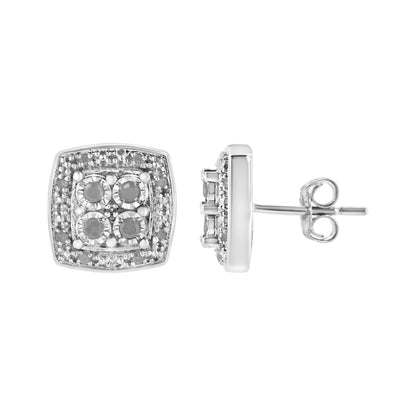 .925 Sterling Silver 1/4 cttw Round Cut Diamond Square Shape Milgrain Stud Earrings (I-J Color, I3 Clarity) by Bids.com