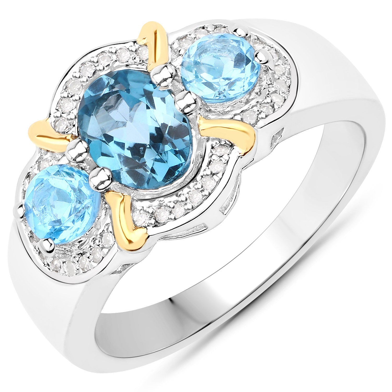 1.64 Carat Genuine London Blue Topaz, Swiss Blue Topaz and White Diamond .925 Sterling Silver Ring by Bids.com