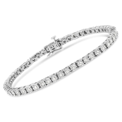 .925 Sterling Silver 1.0 Cttw Miracle-Set Diamond Round Faceted Bezel Tennis Bracelet (I-J Color, I3 Clarity) - 7" by Bids.com