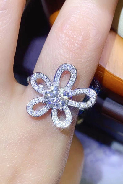 1 Carat Brilliant Round Cut Sparkala™ Flower-Shaped Open 925 sterling silver Ring - DestGlow