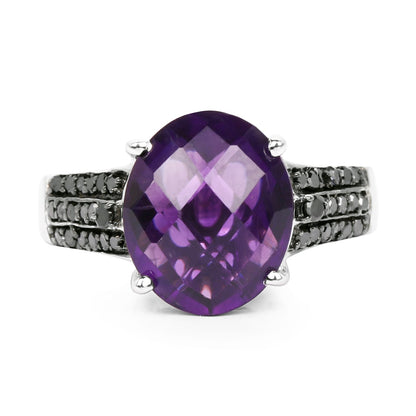3.96 Carat Genuine Amethyst &amp; Black Diamond .925 Sterling Silver Ring by Bids.com