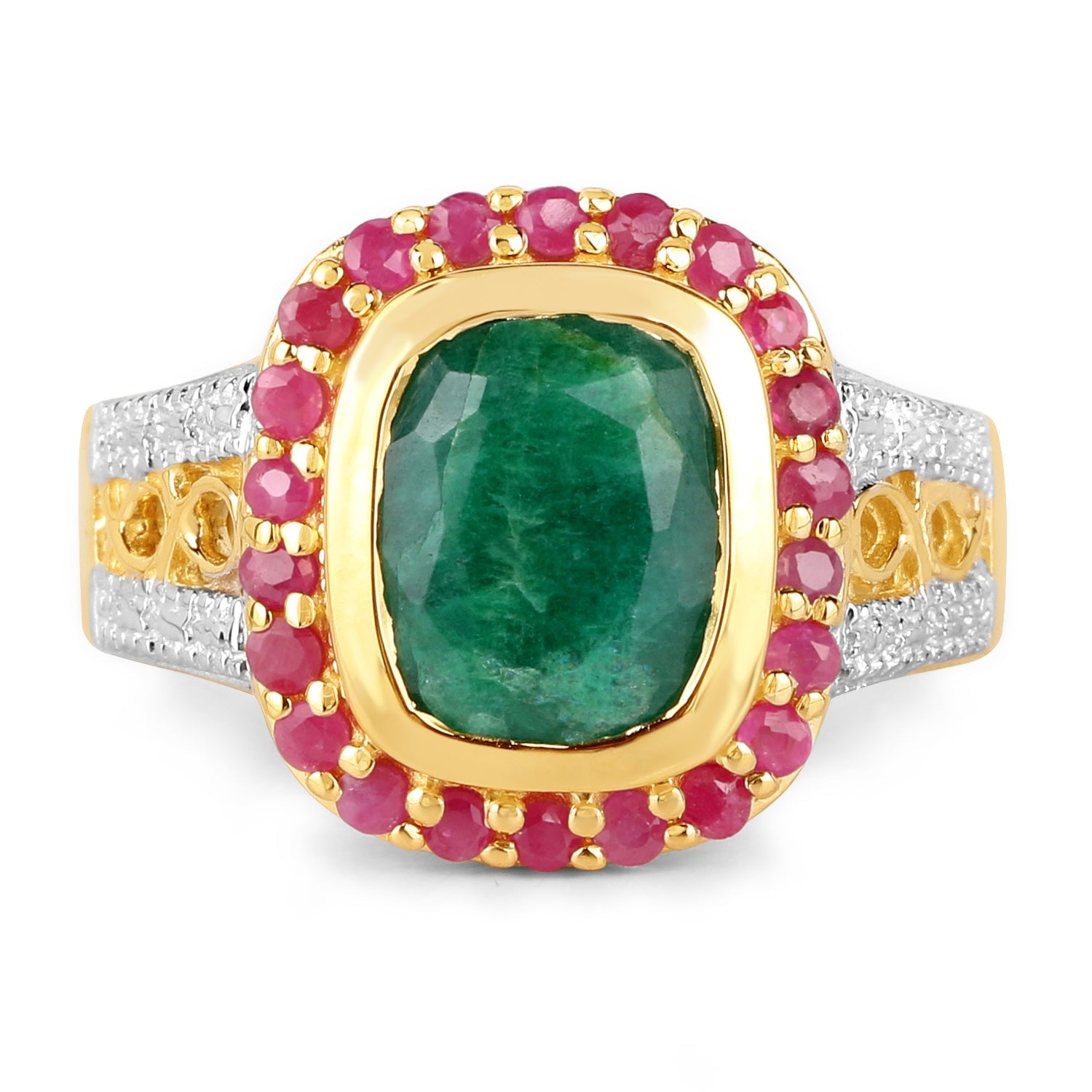 14K Yellow Gold Plated 4.80 ct. t.w. Dyed Emerald and Ruby Ring in Sterling Silver by Bids.com