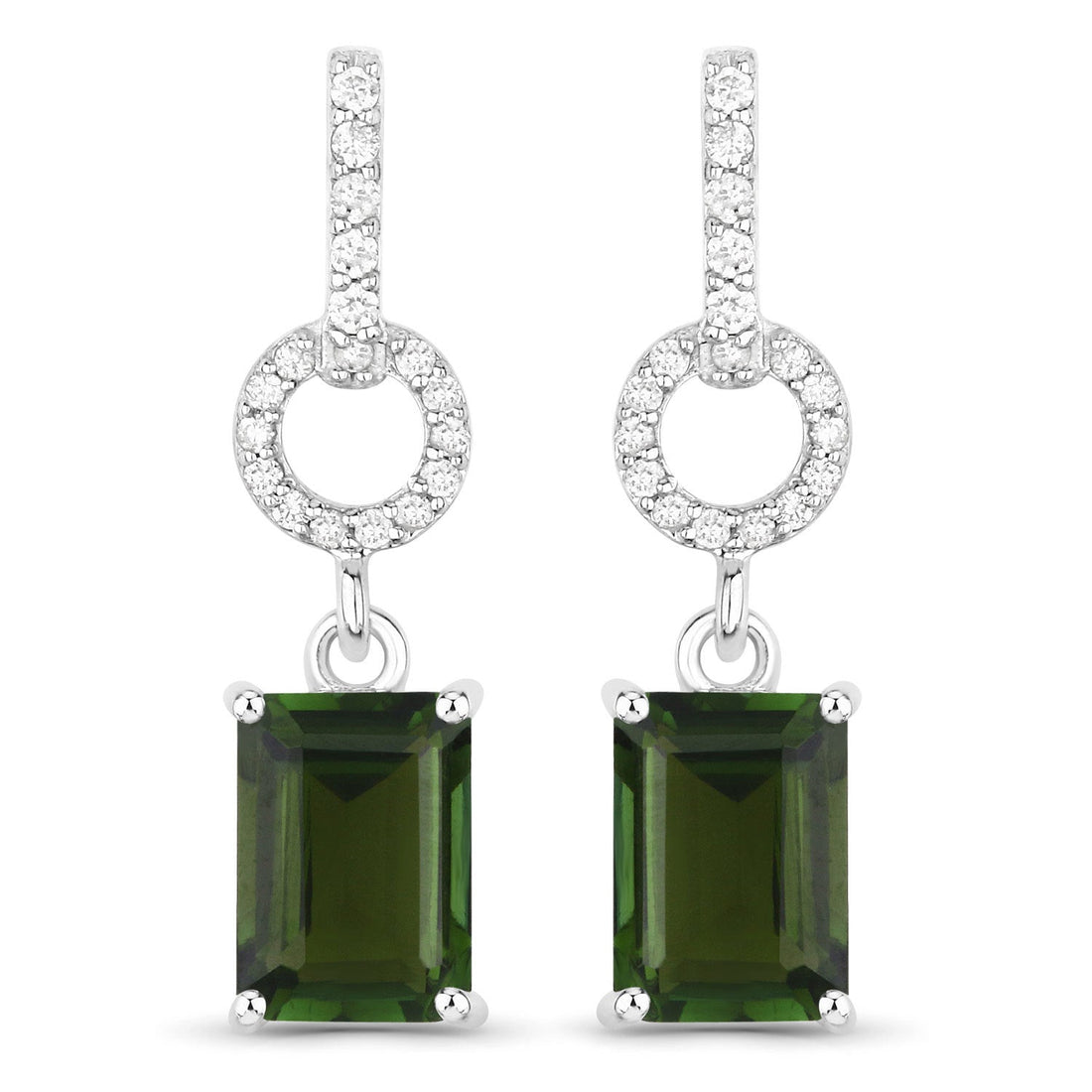 2.28 Carat Genuine Green Tourmaline and White Diamond 14K White Gold Earrings by Bids.com