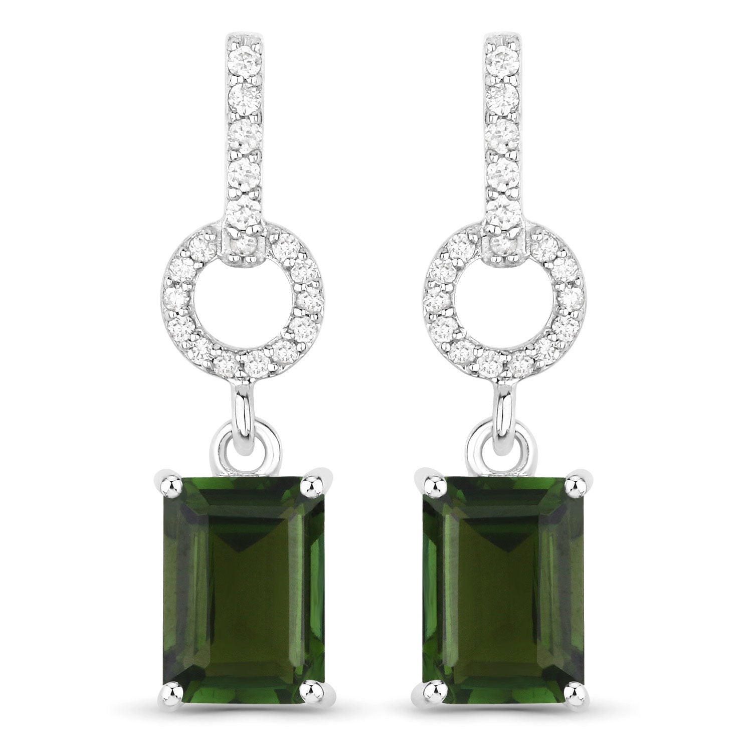 2.28 Carat Genuine Green Tourmaline and White Diamond 14K White Gold Earrings by Bids.com