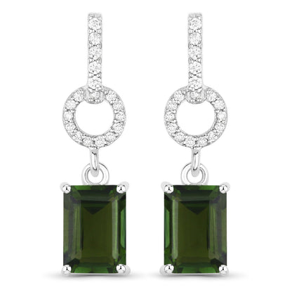2.28 Carat Genuine Green Tourmaline and White Diamond 14K White Gold Earrings by Bids.com