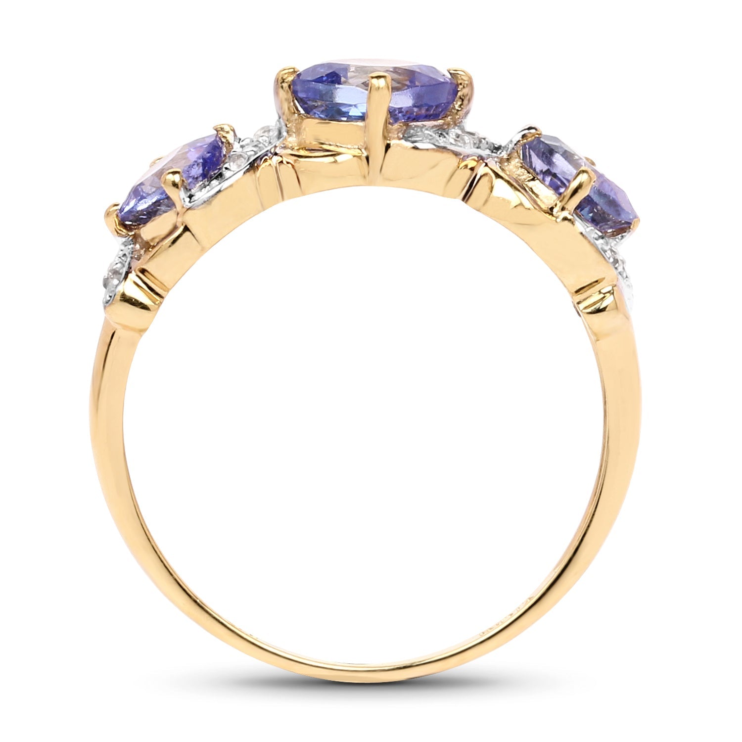 14K Yellow Gold Plated 1.20 Carat Genuine Tanzanite and White Topaz .925 Sterling Silver Ring  DestGlow