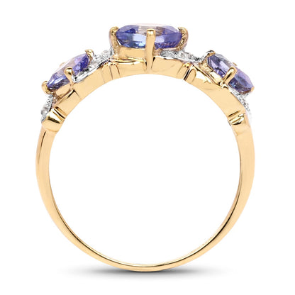14K Yellow Gold Plated 1.20 Carat Genuine Tanzanite and White Topaz .925 Sterling Silver Ring  DestGlow