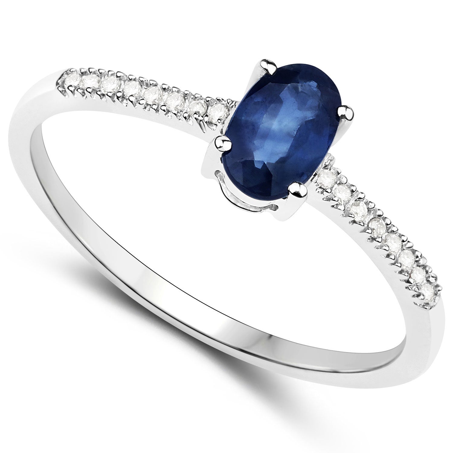 0.54 Carat Genuine Blue Sapphire and White Diamond 14K White Gold Ring  DestGlow