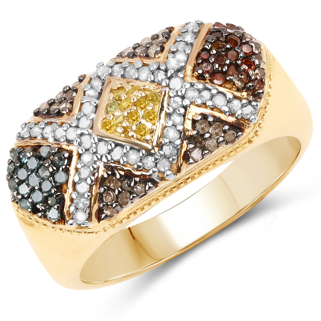 14K Yellow Gold Plated 0.61 Carat Genuine Multi Diamond .925 Sterling Silver Ring by Bids.com
