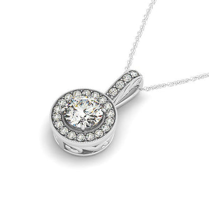 Milgrain Edge Diamond Halo Pendant in 14k White Gold (5/8 cttw) by Bids.com