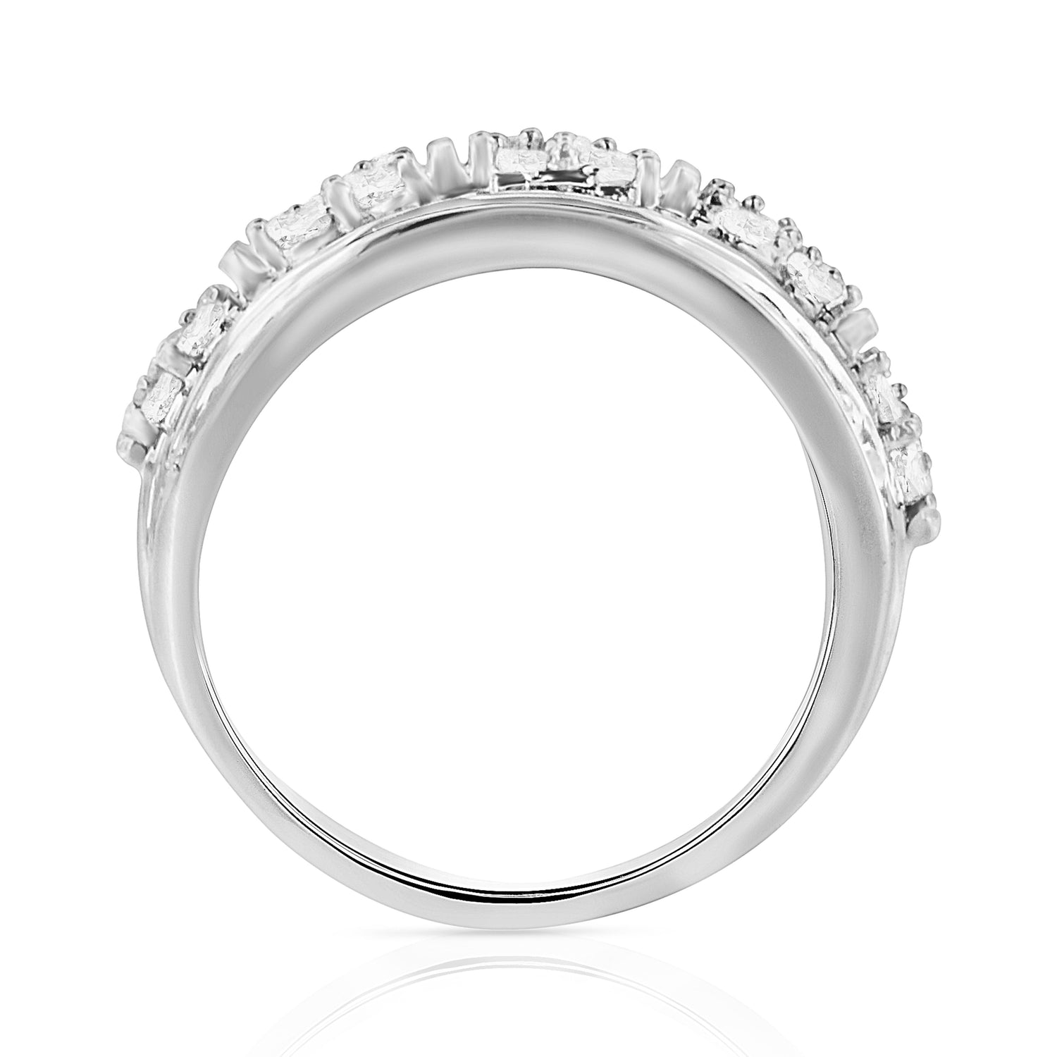 .925 Sterling Silver 2.0 Cttw Round &amp; Baguette Cut Diamond Multi-Row Channel Set Tapered Cocktail Fashion Ring (I-J Color, I3 Clarity) - Size 7 by Bids.com