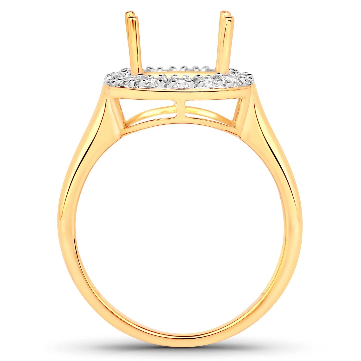 0.51 Carat Genuine White Diamond 14K Yellow Gold Semi Mount Ring - holds 10x8mm Cushion Gemstone by Bids.com