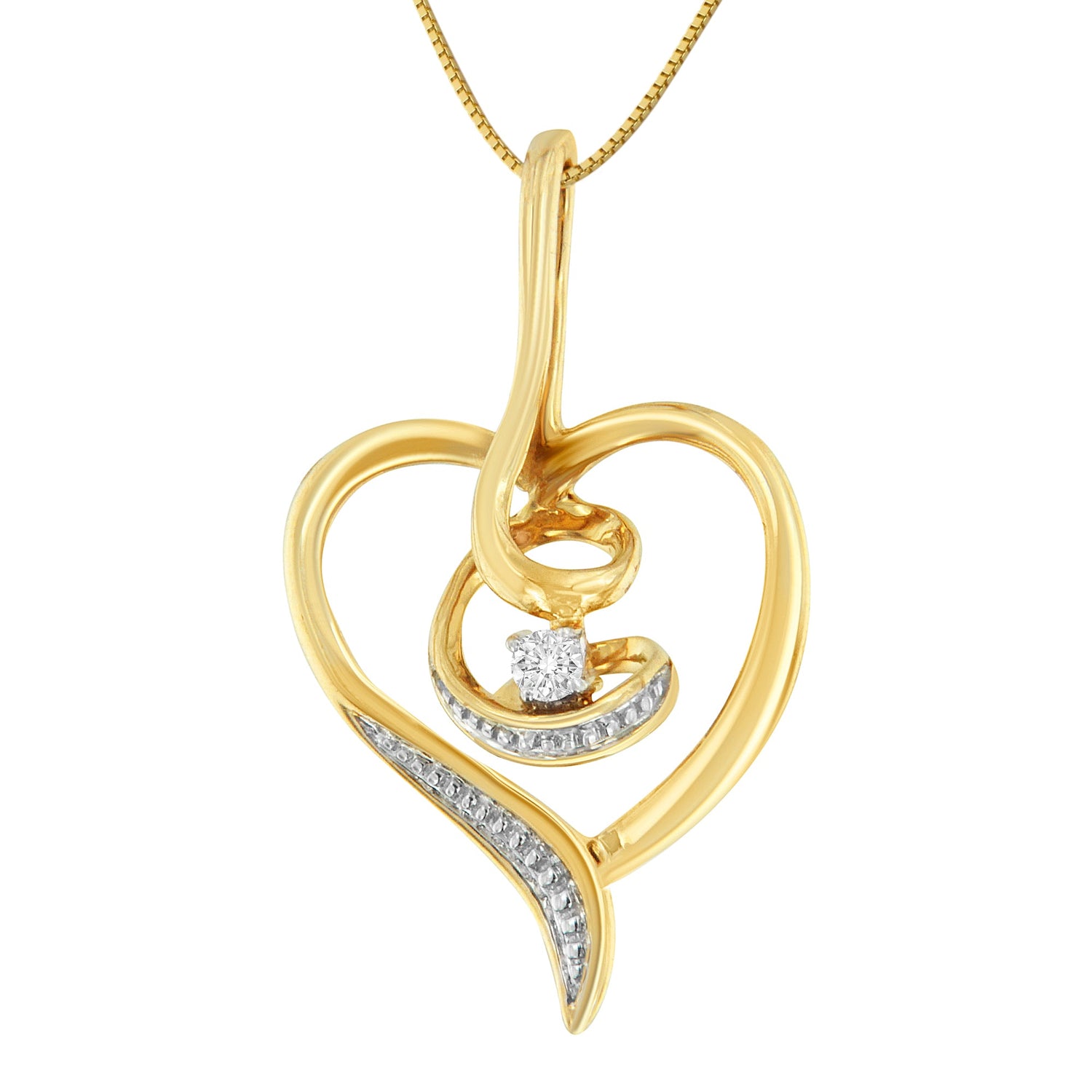Espira 10K Yellow Gold .03 Cttw Diamond-Accented Round-Cut Diamond Swirl Open Heart 18" Pendant Necklace (I-J Color, I2-I3 Clarity) by Bids.com