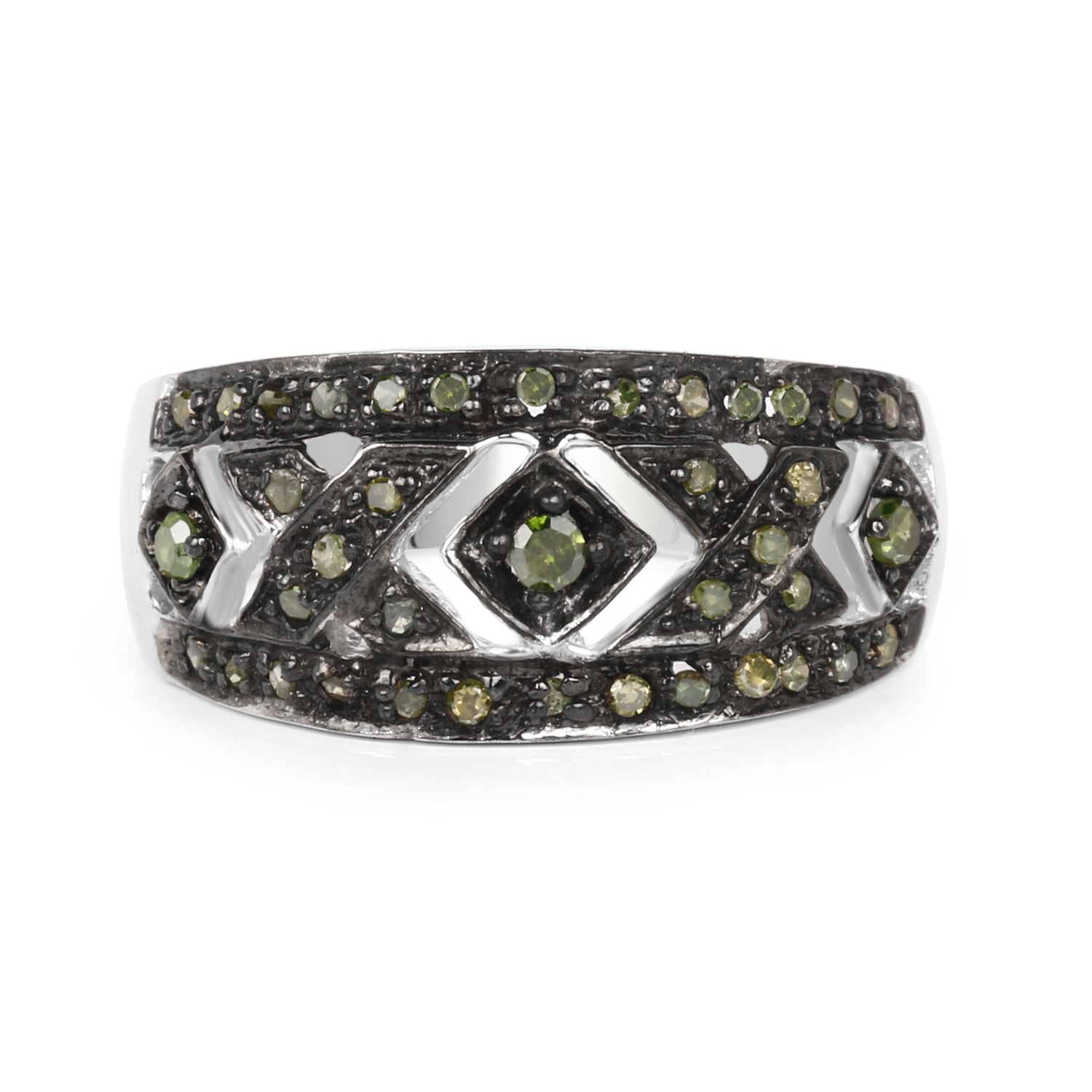 0.27 Carat Genuine Green Diamond .925 Sterling Silver Ring by Bids.com