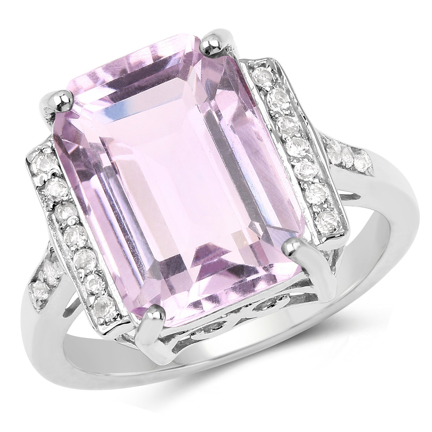 6.33 Carat Genuine Amethyst &amp; White Topaz .925 Sterling Silver Ring  DestGlow