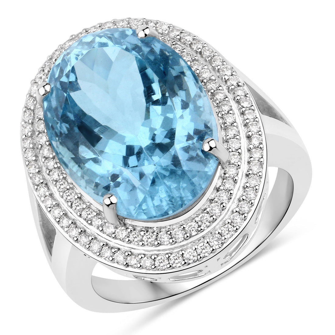 12.89 Carat Genuine Aquamarine and White Diamond 14K White Gold Ring by Bids.com
