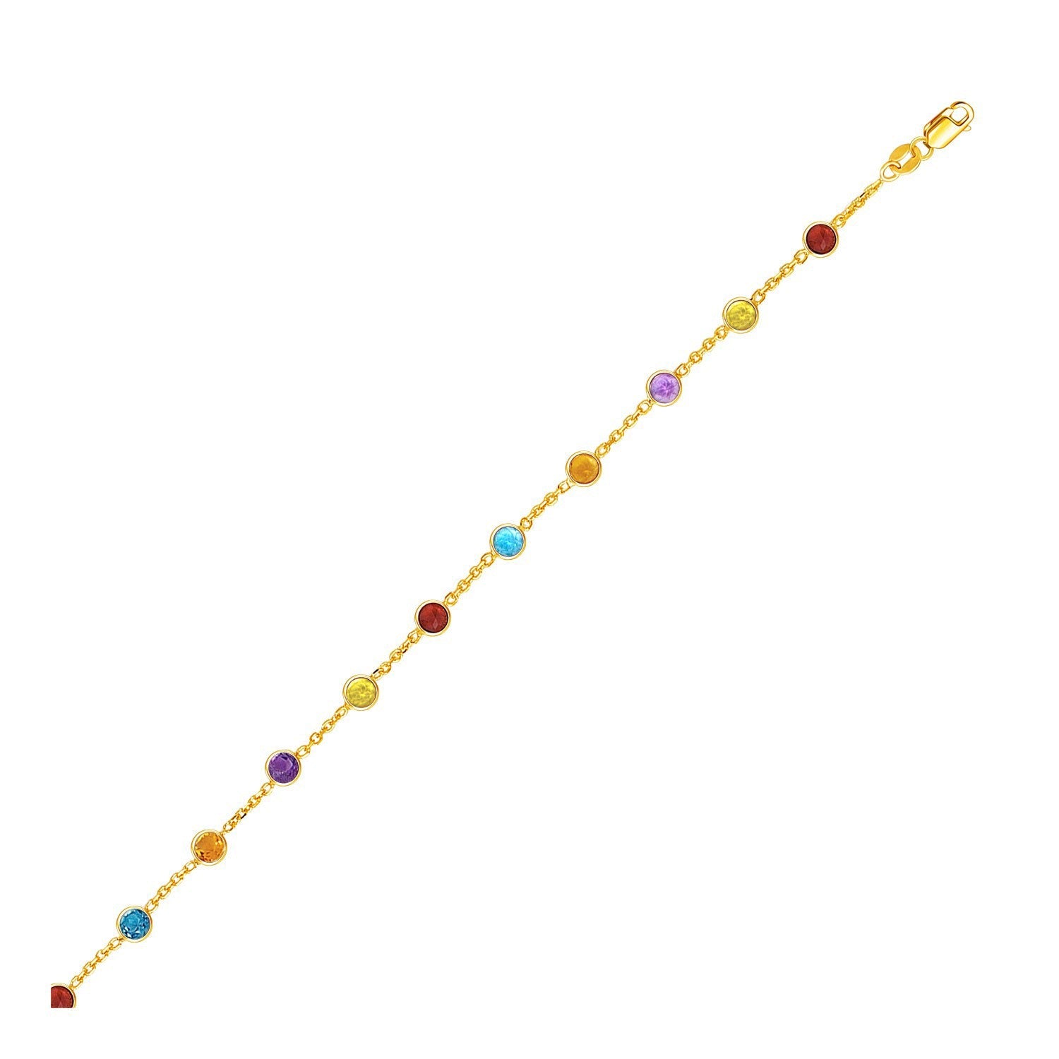 14k Yellow Gold Cable Anklet with Round Multi Tone Stations by Bids.com