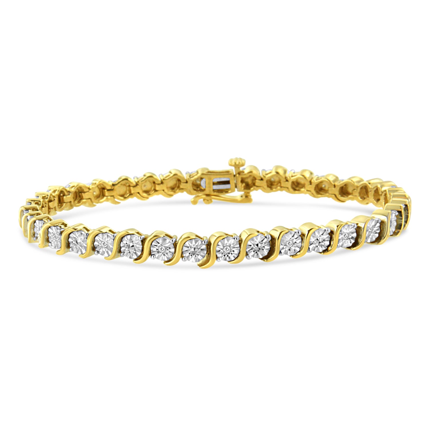 14K Rose Gold Plated .925 Sterling Silver 1/10 Cttw Diamond Round Miracle Plate and "S" Link Tennis Bracelet (I-J Color, I2- I3 Clarity) - 7" by Bids.com