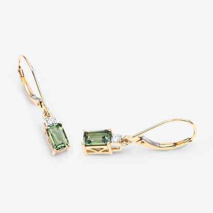 1.28 Carat Genuine Green Tourmaline and White Diamond 14K Yellow Gold Earrings  DestGlow