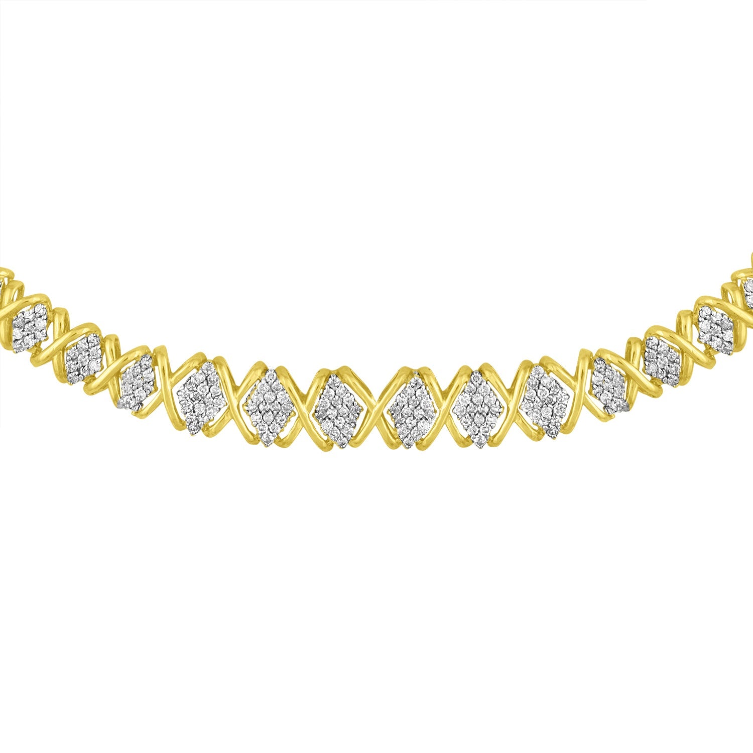 10K Yellow Gold 4 cttw Brilliant Round-Cut Diamond Graduating Riviera Statement Necklace (H-I Color, I2-I3 Clarity) by Bids.com