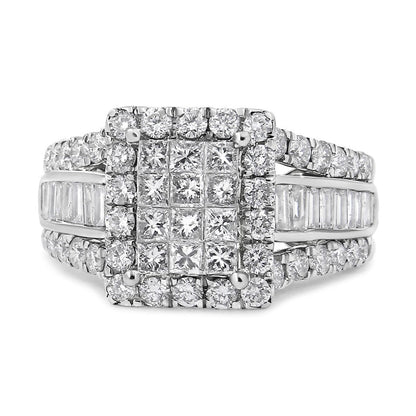 14K White Gold 2.00 Cttw Composite Head with Halo and Side Stones Diamond Ring (H-I Color, SI1-SI2 Clarity) - Ring Size 7 by Bids.com