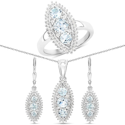 4.50 Carat Genuine Blue Topaz and White Topaz .925 Sterling Silver 3 Piece Jewelry Set (Ring, Earrings, and Pendant w/ Chain) by Bids.com