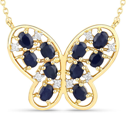 2.16 Carat Genuine Blue Sapphire and White Zircon .925 Sterling Silver Necklace by Bids.com
