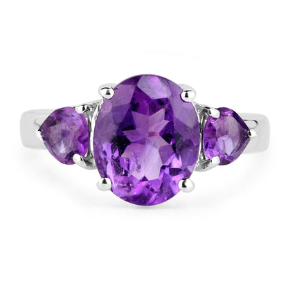 4.06 Carat Genuine Amethyst .925 Sterling Silver Ring  DestGlow