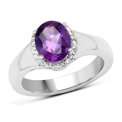 1.73 Carat Genuine Amethyst and White Topaz .925 Sterling Silver Ring by Bids.com