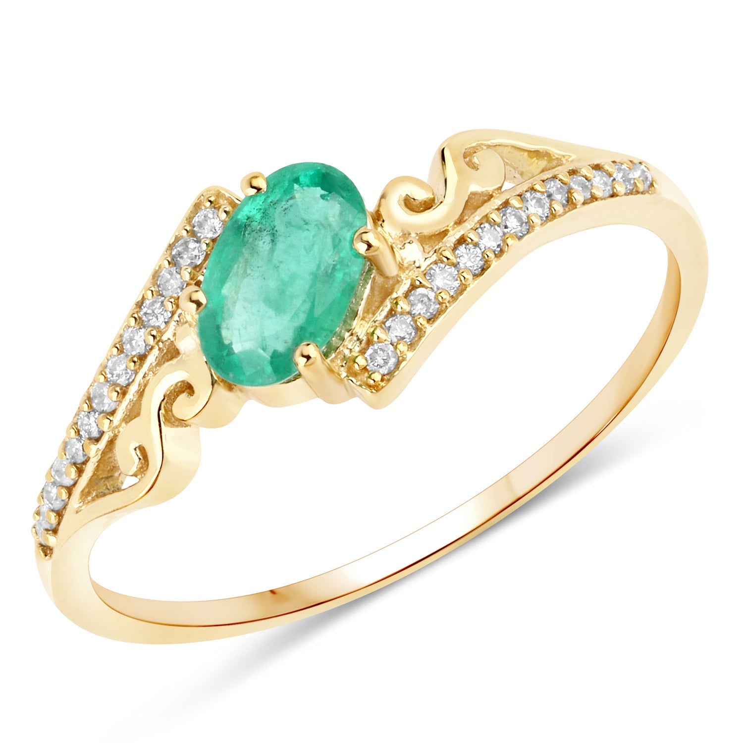 0.51 Carat Genuine Zambian Emerald and White Diamond 14K Yellow Gold Ring by Bids.com