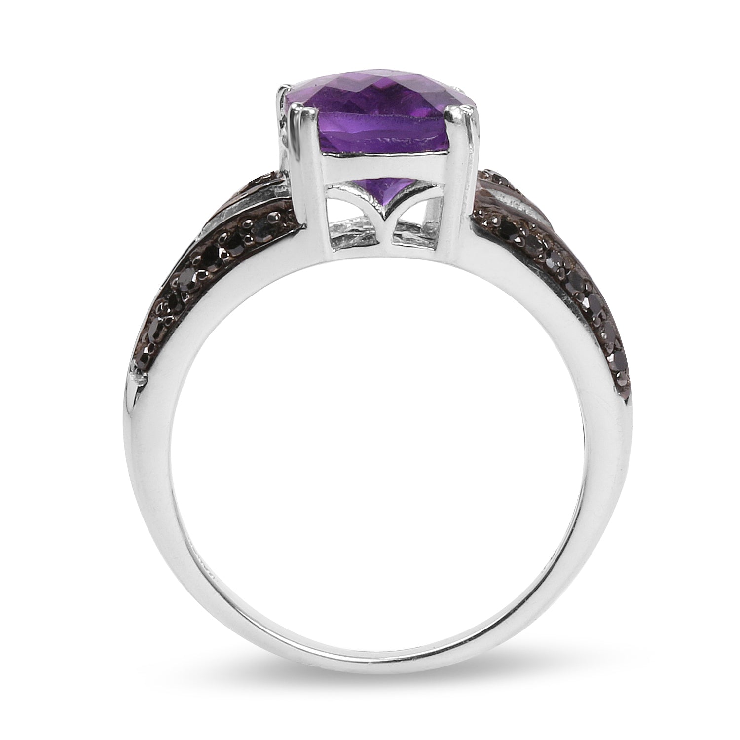 2.87 Carat Genuine Amethyst and Black Diamond .925 Sterling Silver Ring by Bids.com
