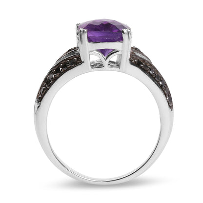 2.87 Carat Genuine Amethyst and Black Diamond .925 Sterling Silver Ring by Bids.com