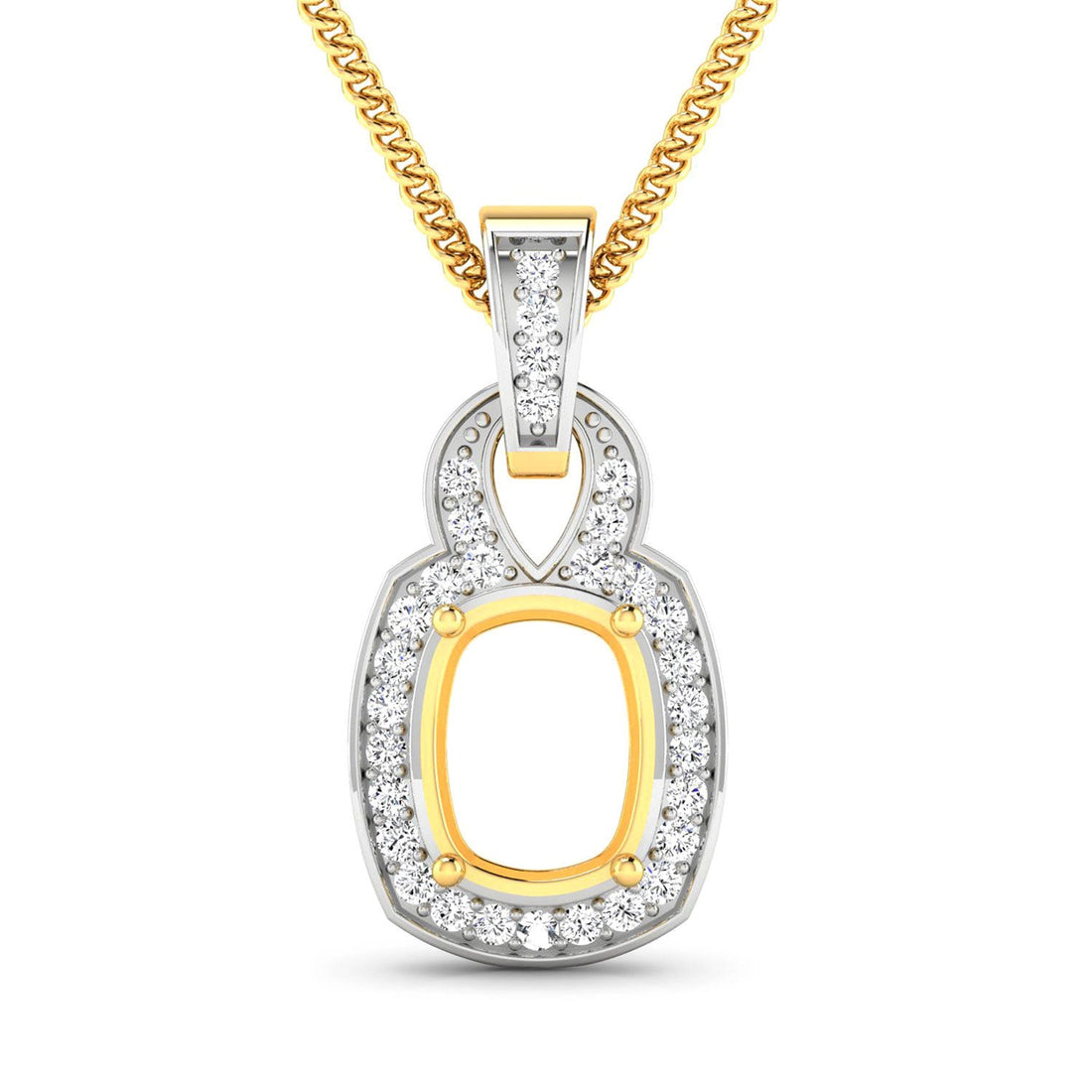 0.25 Carat Genuine White Diamond 14K Yellow Gold Semi Mount Pendant - holds 9x7mm Cushion Gemstone by Bids.com