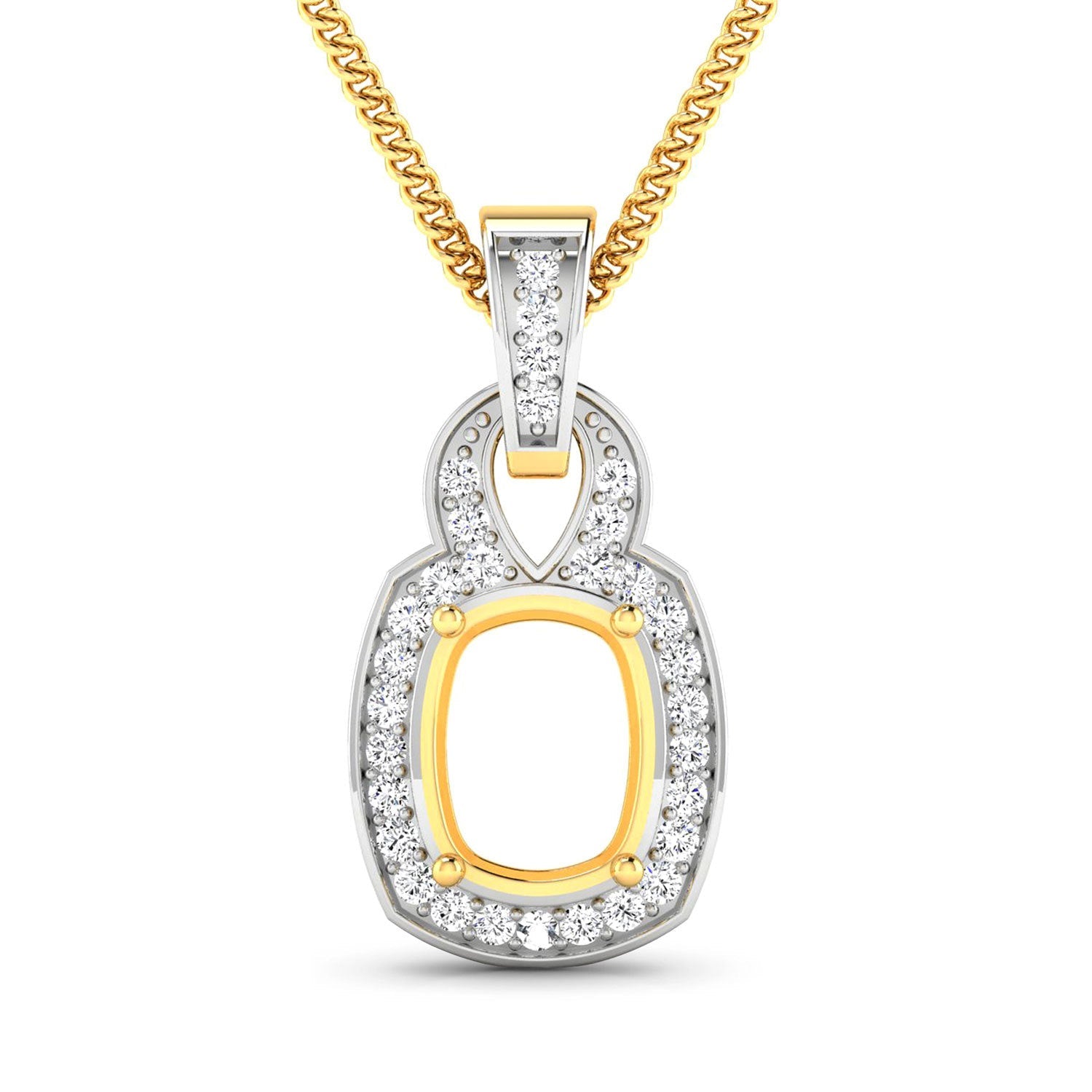0.25 Carat Genuine White Diamond 14K Yellow Gold Semi Mount Pendant - holds 9x7mm Cushion Gemstone by Bids.com