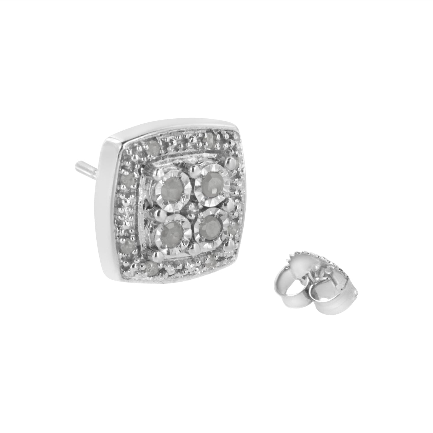 .925 Sterling Silver 1/4 cttw Round Cut Diamond Square Shape Milgrain Stud Earrings (I-J Color, I3 Clarity) by Bids.com