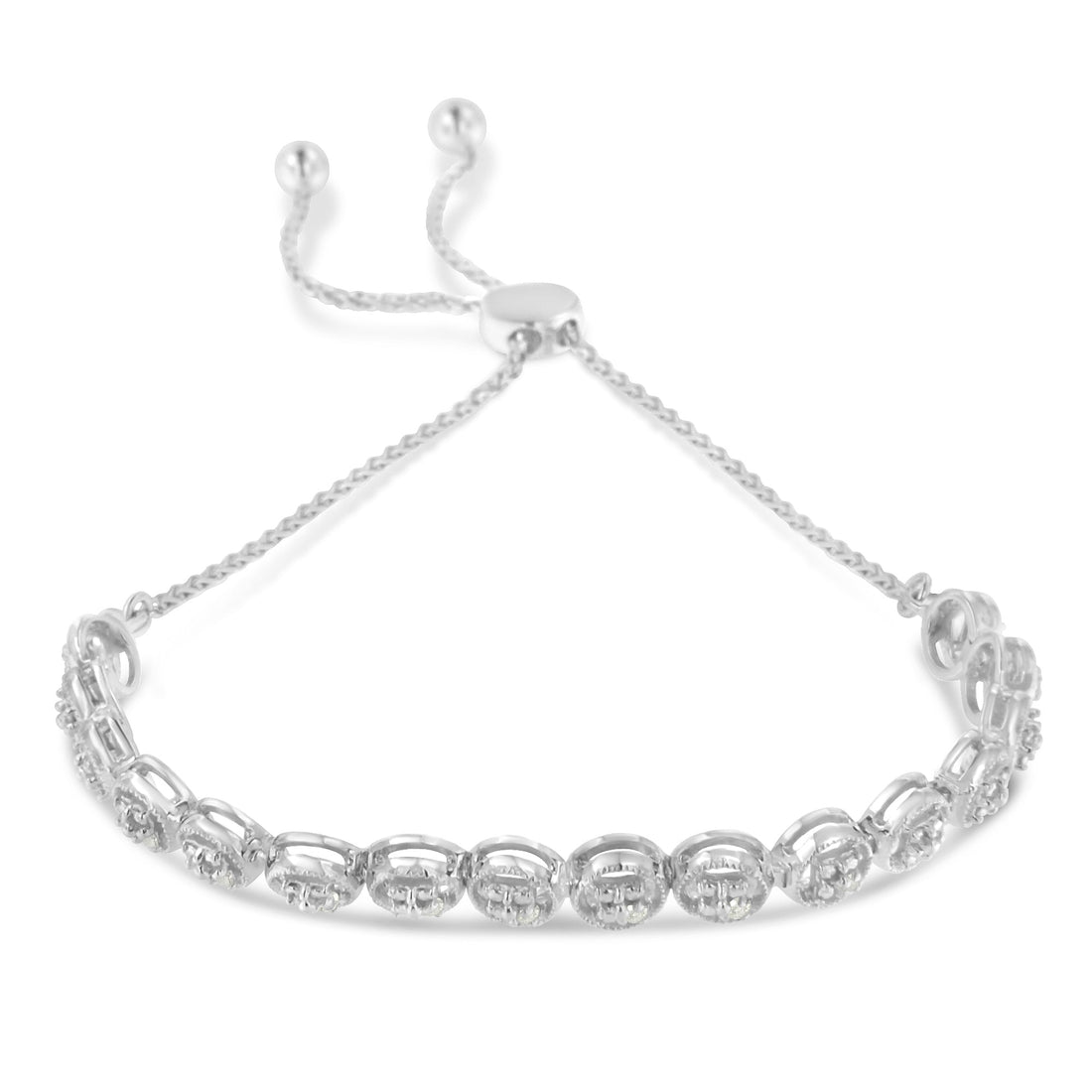 .925 Sterling Silver 1/10 Cttw Round Diamond Bolo Bracelet (I-J Color, I3 Clarity) by Bids.com