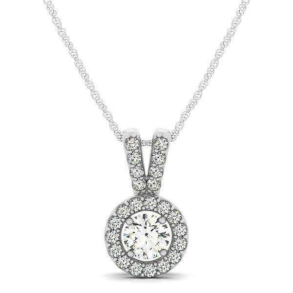 Round Pendant with Split Bail and Diamond Halo in 14k White Gold (3/4 cttw) by Bids.com