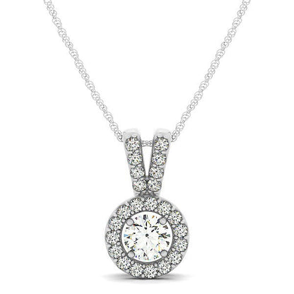 Round Pendant with Split Bail and Diamond Halo in 14k White Gold (3/4 cttw) by Bids.com