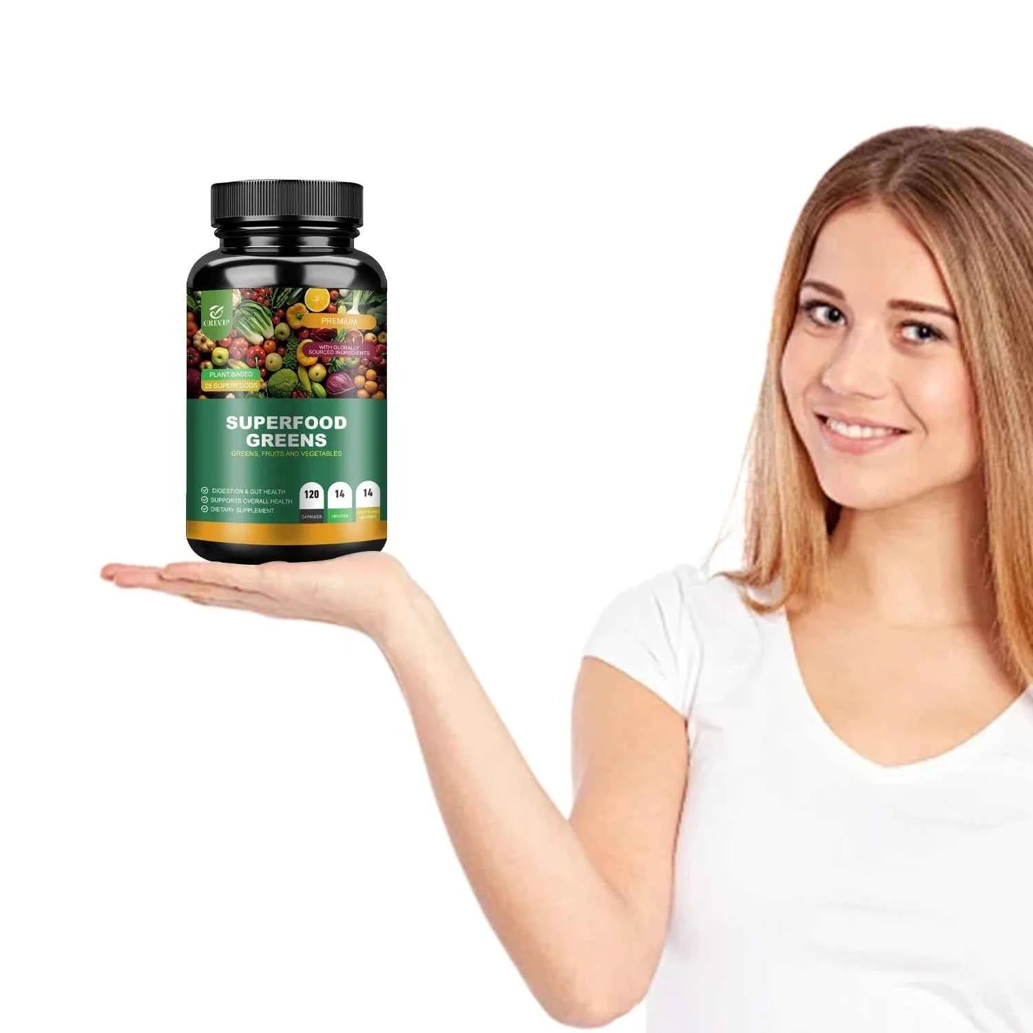 Organic Superfood Greens Supplement - Digestive Support, Energy Boost, Antioxidant - 120 Capsules