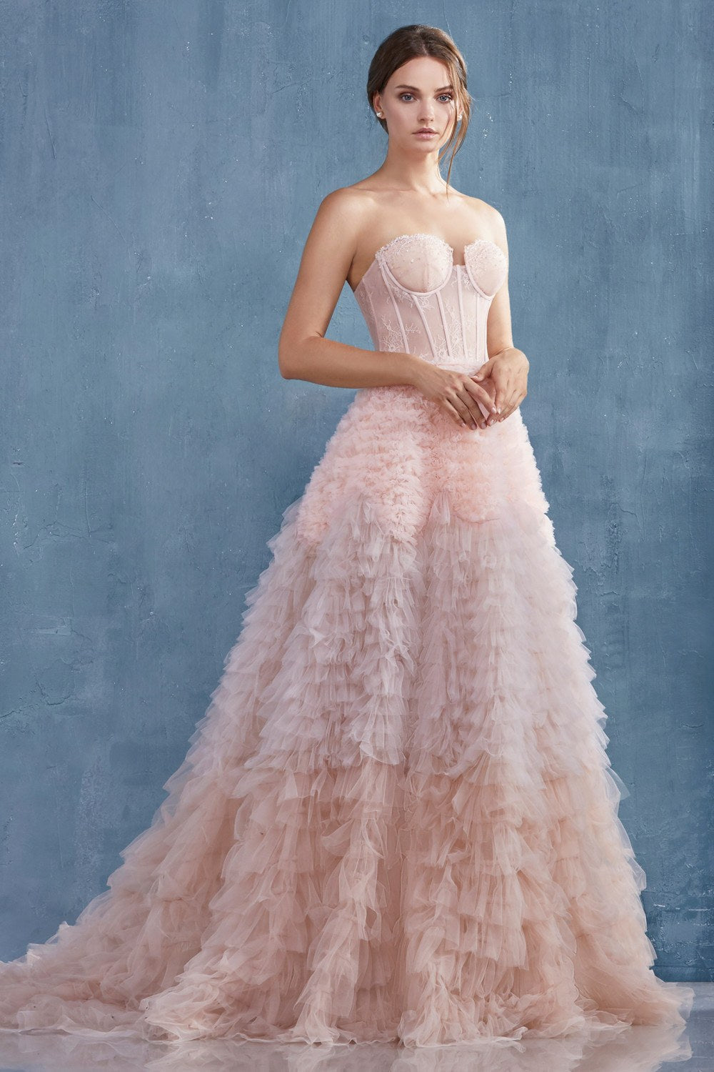 Andrea &amp; Leo A0767 Tiered Long Formal Dress Corset Back Strapless
