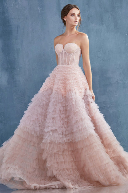 Andrea &amp; Leo A0767 Tiered Long Formal Dress Corset Back Strapless