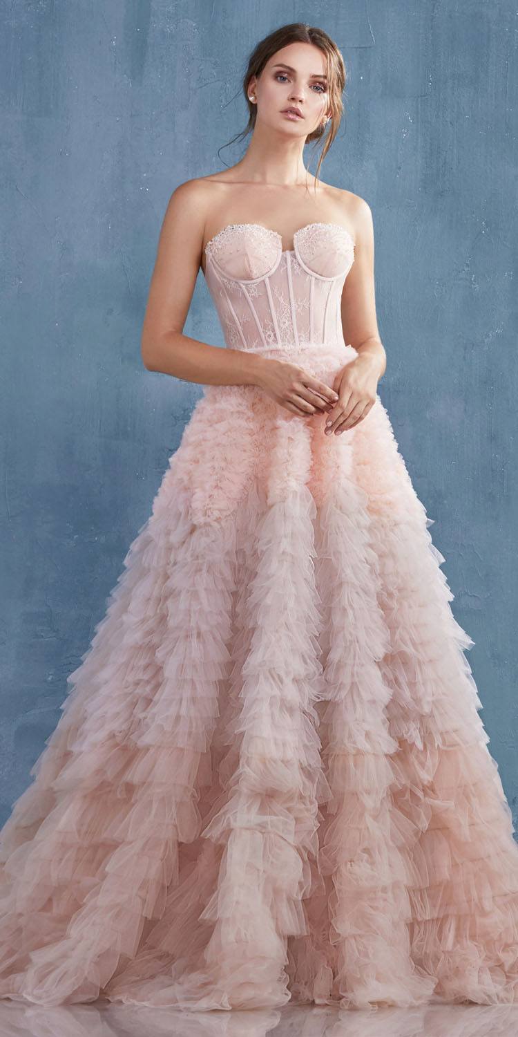 Andrea &amp; Leo A0767 Tiered Long Formal Dress Corset Back Strapless