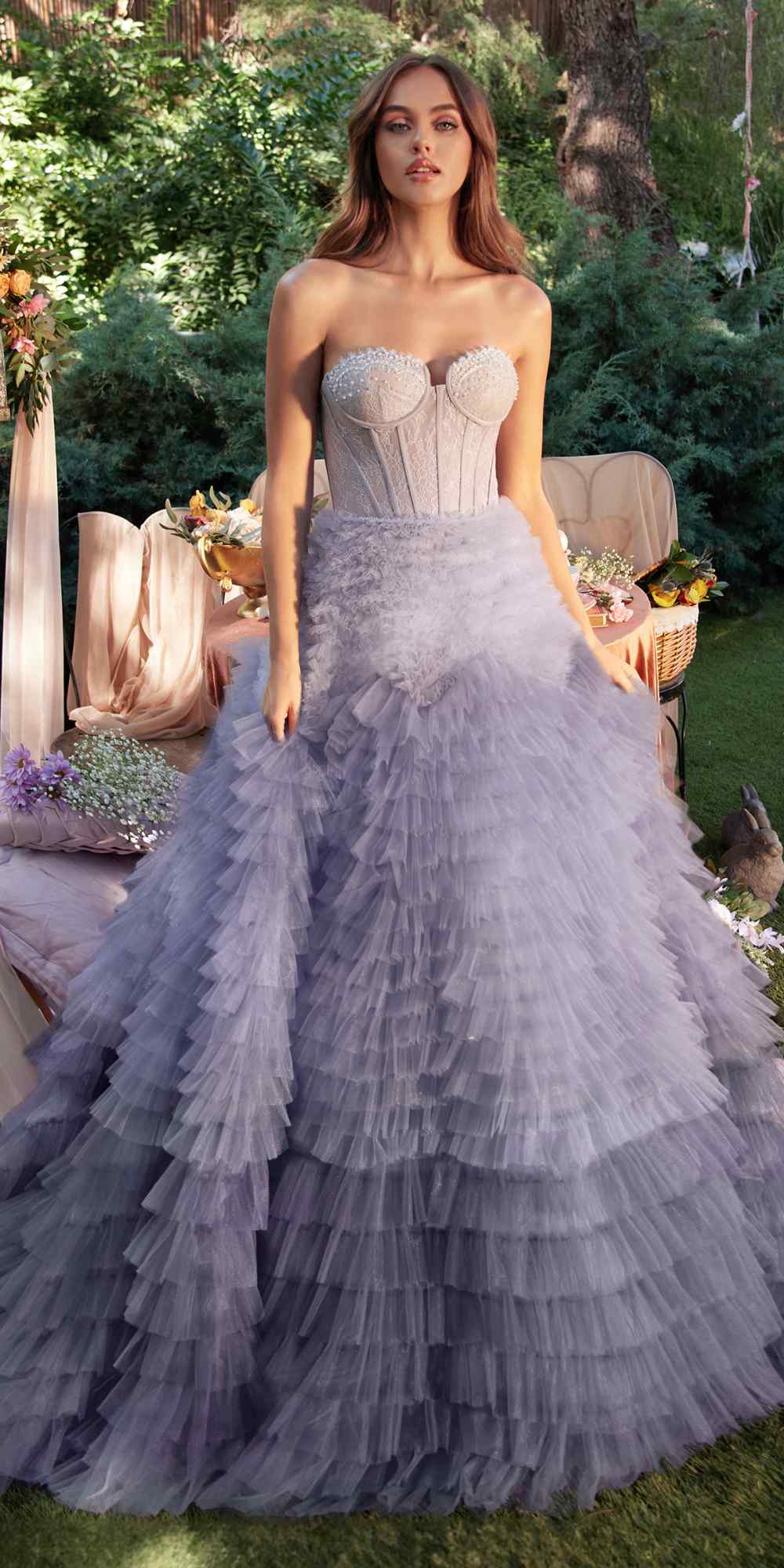 Andrea &amp; Leo A0767 Tiered Long Formal Dress Corset Back Strapless