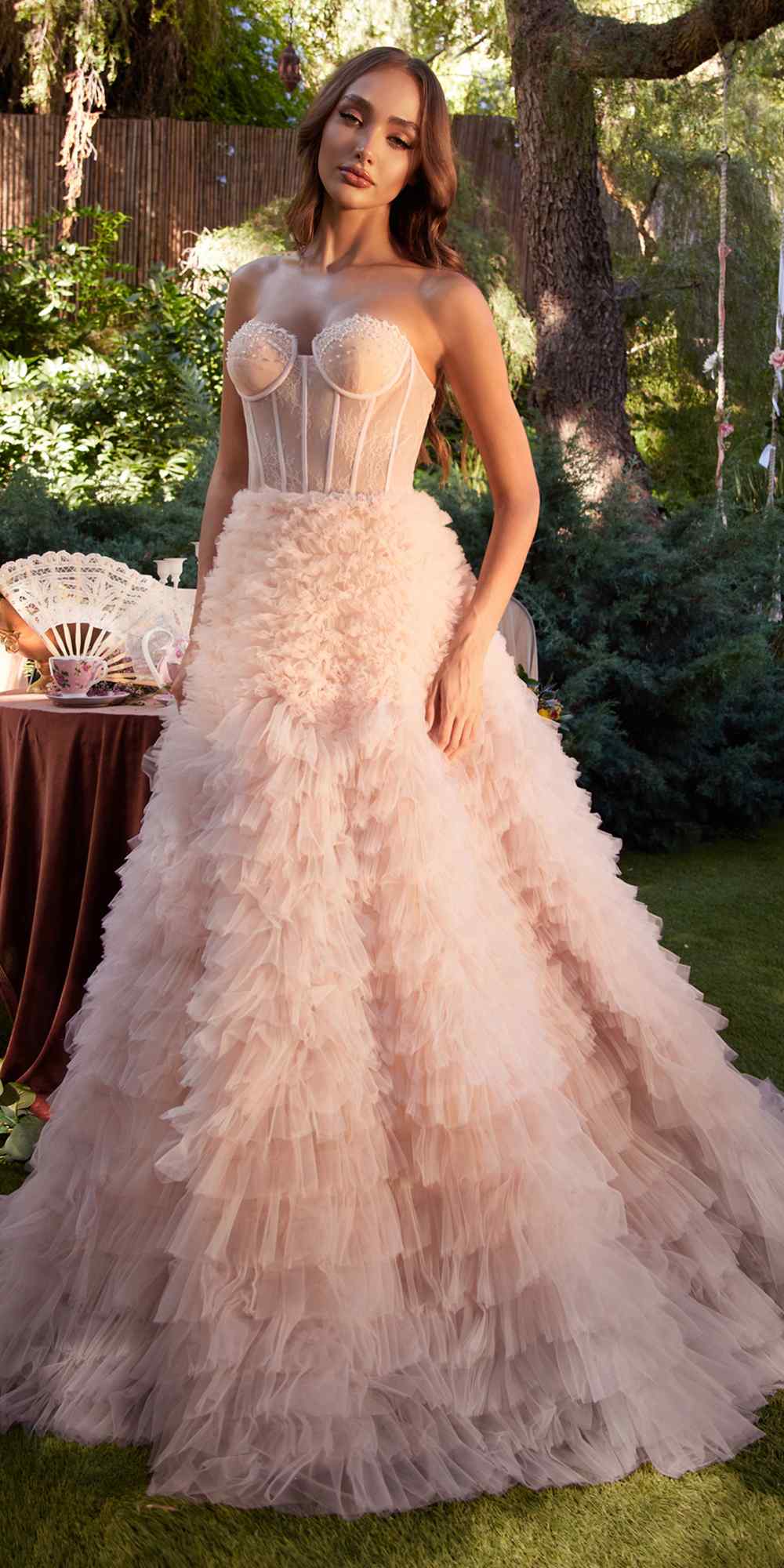 Andrea &amp; Leo A0767 Tiered Long Formal Dress Corset Back Strapless