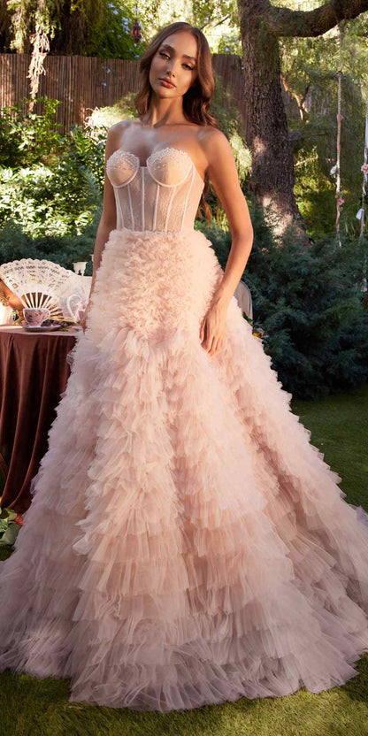 Andrea &amp; Leo A0767 Tiered Long Formal Dress Corset Back Strapless