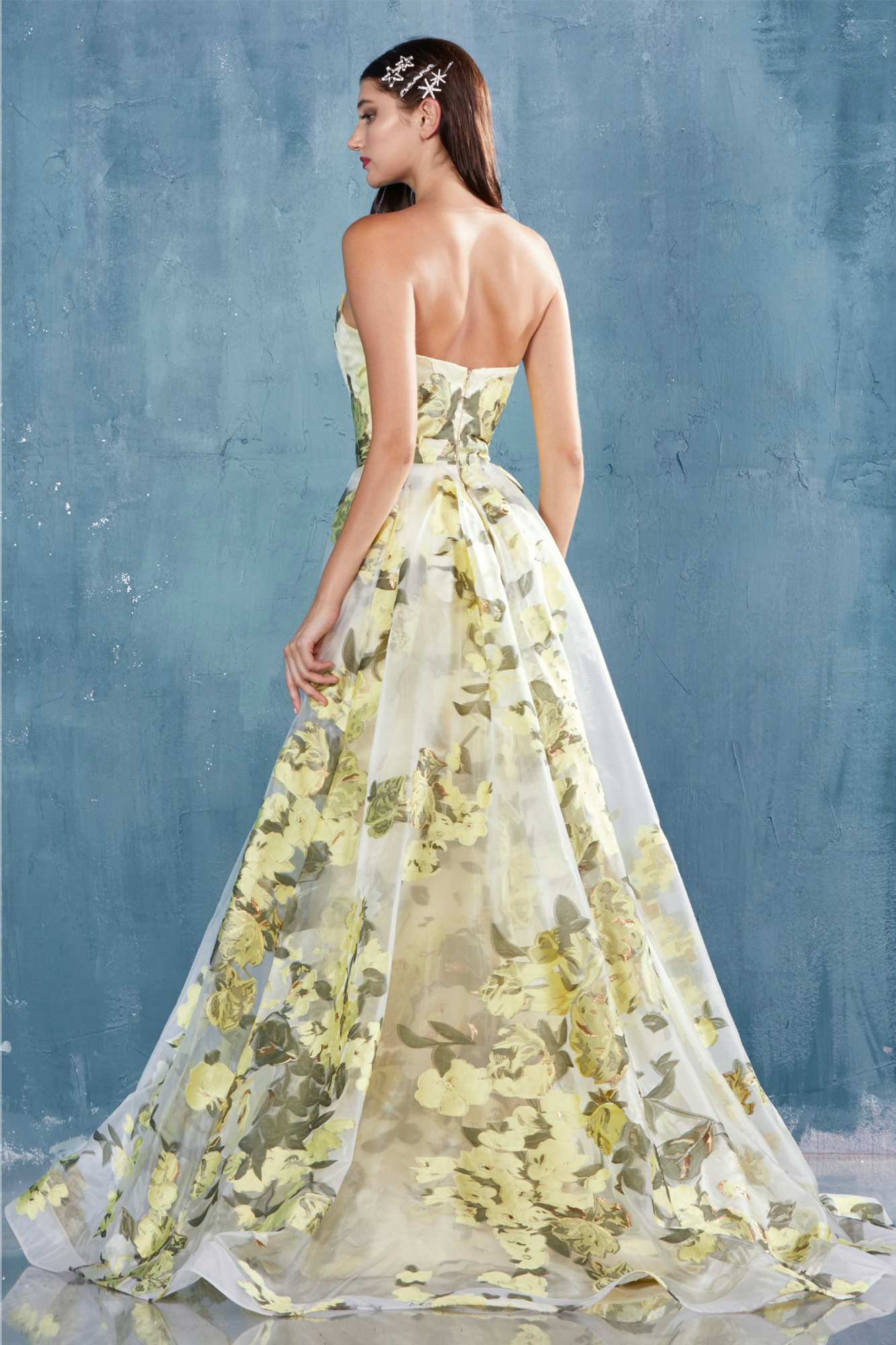 Andrea &amp; Leo A0770 Floor Length Sheath Organza Print Formal Gown