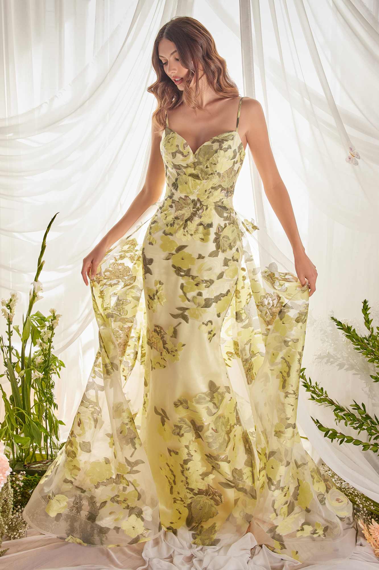 Andrea &amp; Leo A0770 Floor Length Sheath Organza Print Formal Gown